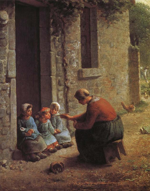 Jean Francois Millet Woman feeding the children Norge oil painting art